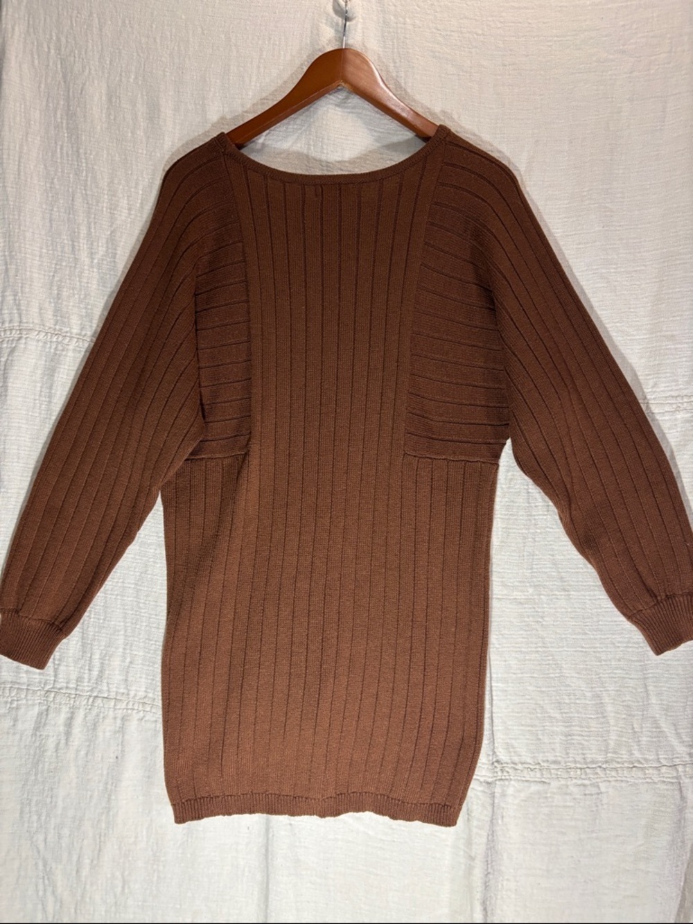 Promesa Ribbed Knit Long Sleeve Sweater Dress in Chestnut Wool Blend - Picture 7 of 7